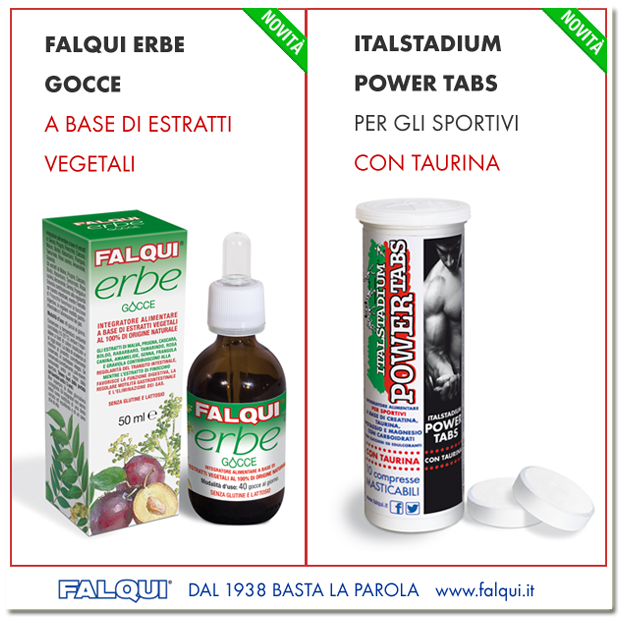 Novita' Falqui 2015 - integratori -&nbsp;Italstadium Power TABS e Falqui Erbe Gocce
